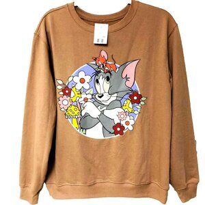 NWT Tom & Jerry Cartoons Brushed Cotton Sweatshirt Top Women L Y2K Pattern‎